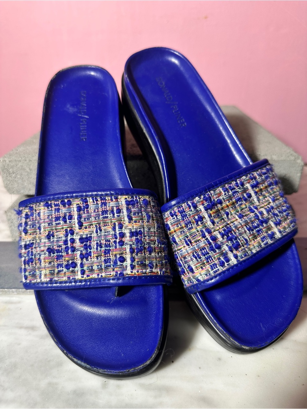Donald J. Pliner Royal Blue Tweed Slide Mules